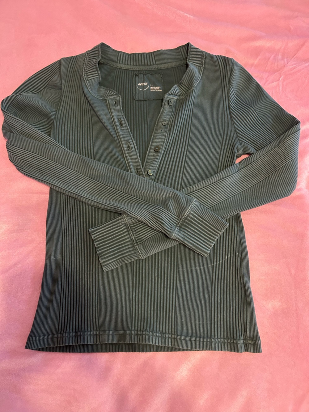 aerie Ribbed Henley Long-Sleeve Jacket in Deep Green